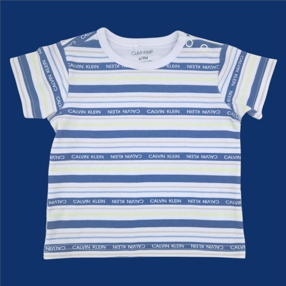 Calvin Klein Other - Calvin Klein Baby Blue White Striped Short Sleeve Cotton Tee Shirt 6-9 Months
